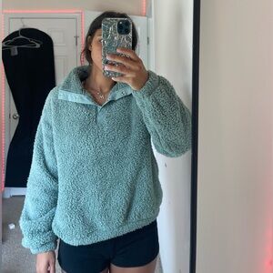 Large mint green fuzzy jacket, barely used